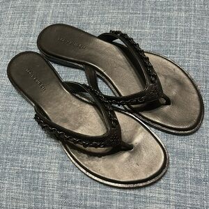 Tory Burch, Everly Black Nappa Leather Chain Thong Flip Flop Sandal Shoes, US 7